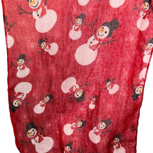 HOLIDAY RED white Snowman print Christmas Scarf 13x58 - Picture 2 of 3